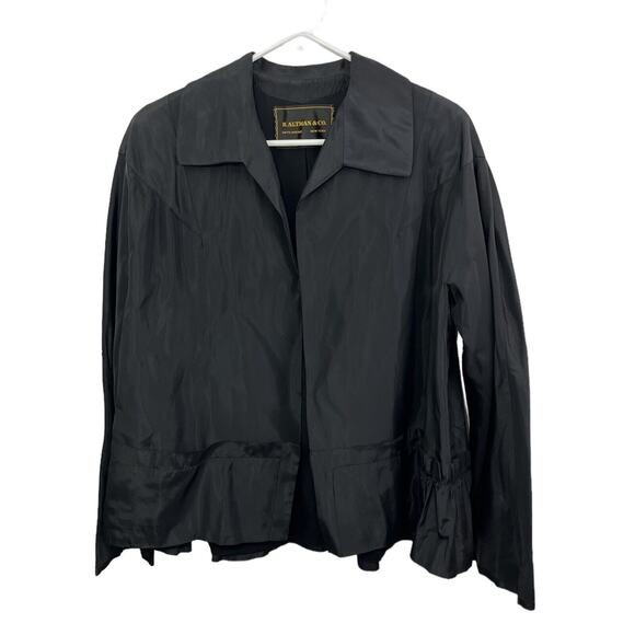 VTG B. Altman & Co Women’s Blazer Black Jacket XL Satin Ruffles Fifth Ave Career - Picture 2 of 9